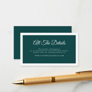 Dark Teal Simple Elegant Script Wedding Detail Enclosure Card