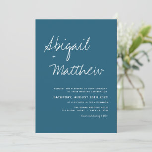 Dark Teal Simple Handwriting Boho Wedding Invitation