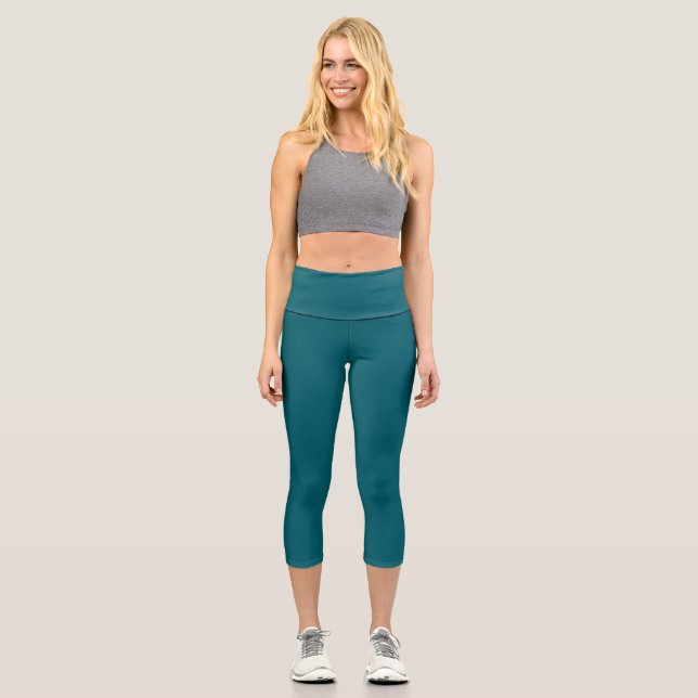 Dark Teal Solid Colour Capri Leggings (Front)
