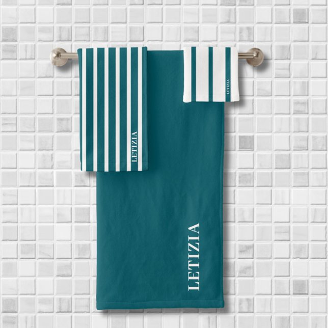 Dark Teal Striped  Bath Towel Set (Creator Uploaded)