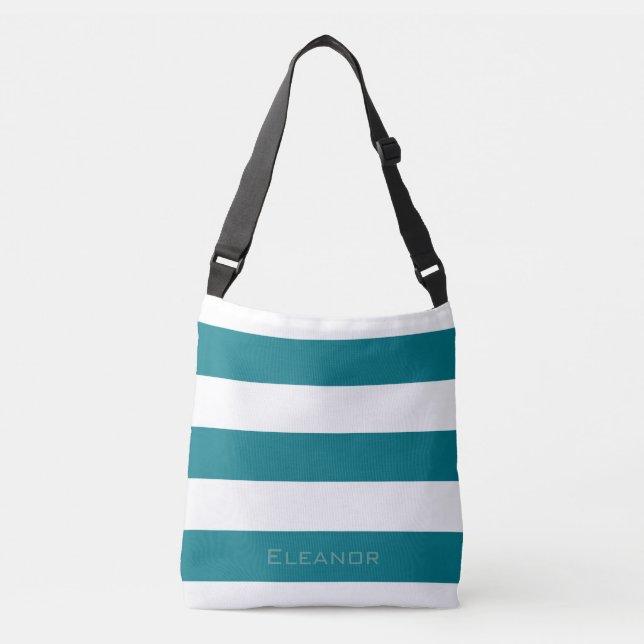 Dark Teal Striped with Name or Monogram Set Crossbody Bag (Front)