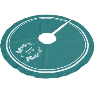 Dark Teal Stripes and Wreath Monogram Tree Skirt