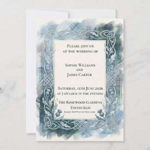 Dark Teal Tartan Celtic Wedding Invitation