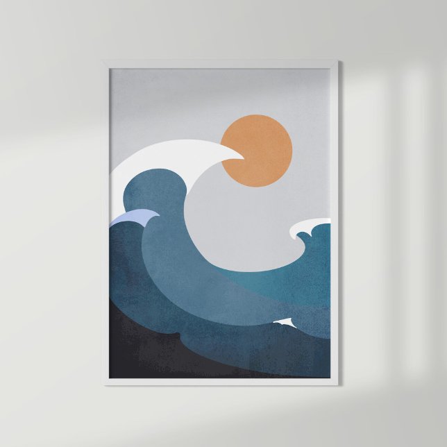 Dark Teal Terracotta Abstract Ocean Waves Poster (Dark Teal abstract waves poster)