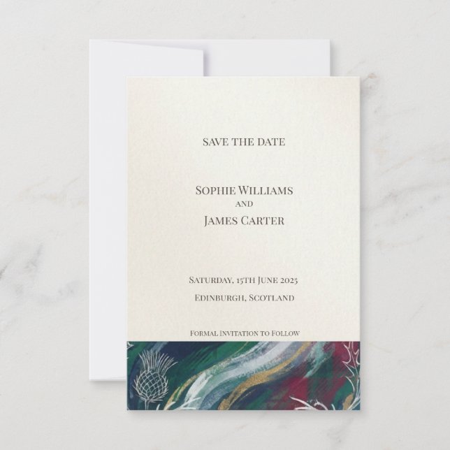 Dark Teal Thistle Save the Date Card (Front)