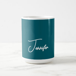 Dark Teal Trend Modern Minimalist Handwriting Name Coffee Mug