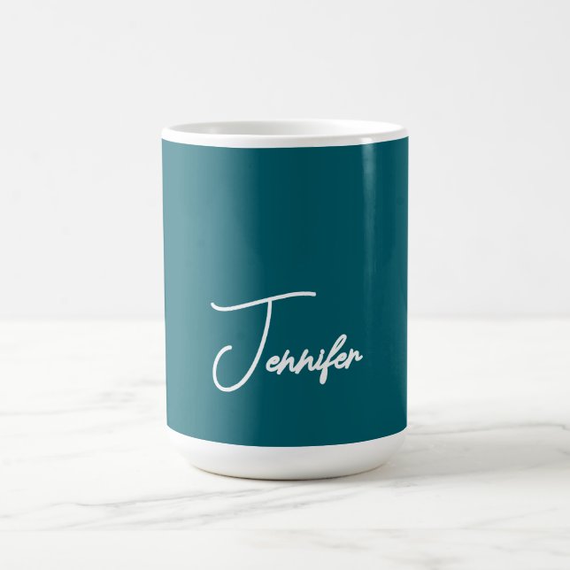 Dark Teal Trend Modern Minimalist Handwriting Name Coffee Mug (Center)