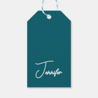 Dark Teal Trend Modern Minimalist Handwriting Name Gift Tags