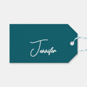 Dark Teal Trend Modern Minimalist Handwriting Name Gift Tags