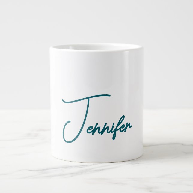 Dark Teal Trend Modern Minimalist Handwriting Name Large Coffee Mug (Front)