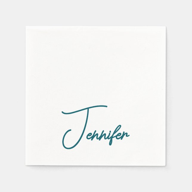 Dark Teal Trend Modern Minimalist Handwriting Name Napkin (Front)