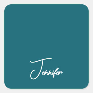 Dark Teal Trend Modern Minimalist Handwriting Name Square Sticker