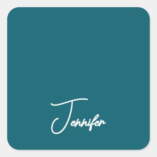 Dark Teal Trend Modern Minimalist Handwriting Name Square Sticker