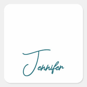 Dark Teal Trend Modern Minimalist Handwriting Name Square Sticker