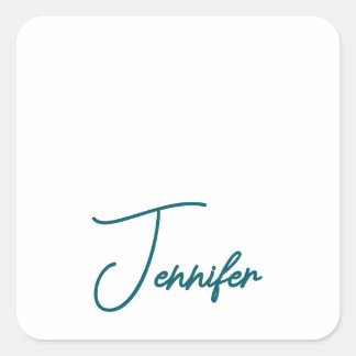 Dark Teal Trend Modern Minimalist Handwriting Name Square Sticker
