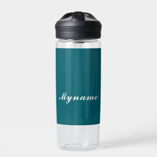 Dark Teal Trendy Modern Minimalist Chic Name Water Bottle