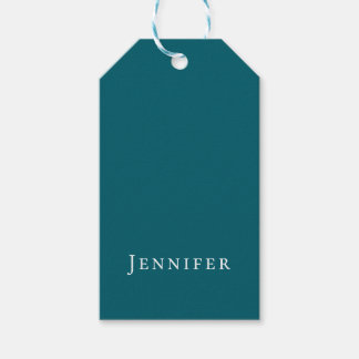 Dark Teal Trendy Modern Minimalist Your Name Gift Tags