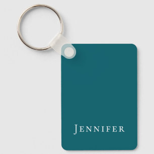 Dark Teal Trendy Modern Minimalist Your Name Key Ring