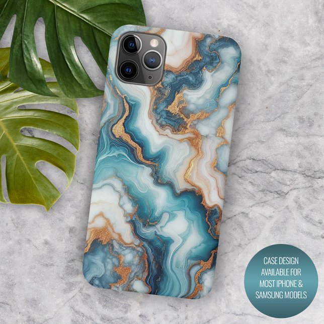Dark Teal Turquoise Blue Gold Marble Art Pattern iPhone Case (Creator Uploaded)