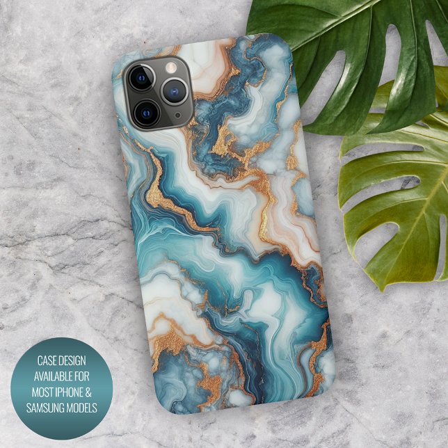 Dark Teal Turquoise Blue Gold Marble Art Pattern iPhone Case (Creator Uploaded)