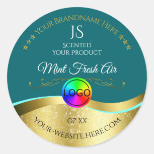 Dark Teal Wavy Gold Logo Monogram Product Label