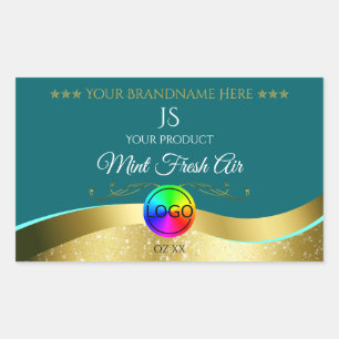 Dark Teal Wavy Gold Logo Monogram Product Label