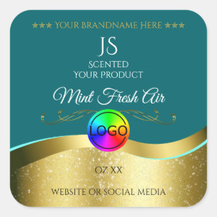 Dark Teal Wavy Gold Logo Monogram Product Label