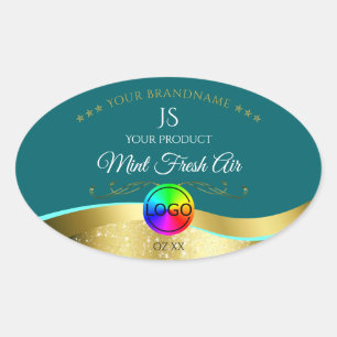 Dark Teal Wavy Gold Logo Monogram Product Label