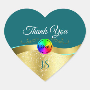 Dark Teal Wavy Gold with Logo Monogram Thank You Heart Sticker