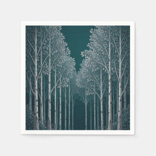Dark Teal White Birch Forest Trees Napkin