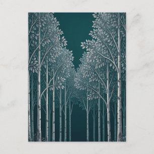 Dark Teal White Birch Forest Trees Postcard