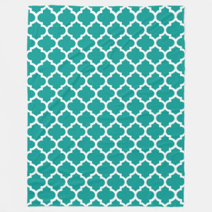 Dark Teal White Moroccan Quatrefoil Pattern #5 Fleece Blanket