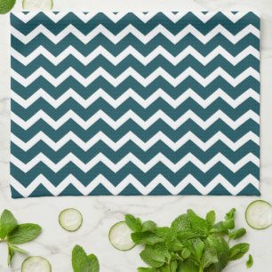 Dark Teal Zig Zag Chevrons Pattern Tea Towel