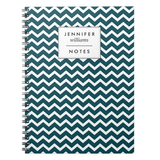 Dark Teal Zigzags Pattern Personalised Notebook (Front)