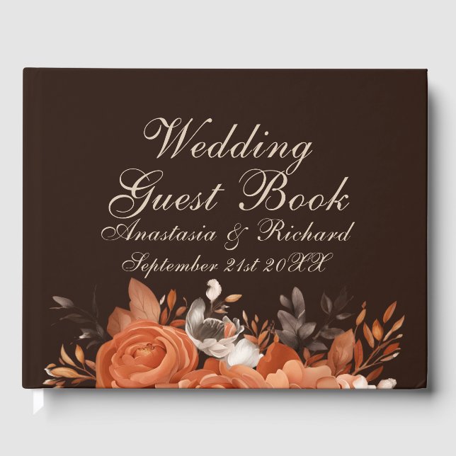 Dark Terracotta and Burnt Orange Wedding Guest Book (Front)