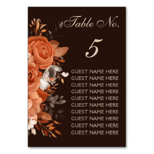 Dark Terracotta and Burnt Orange Wedding  Table Number
