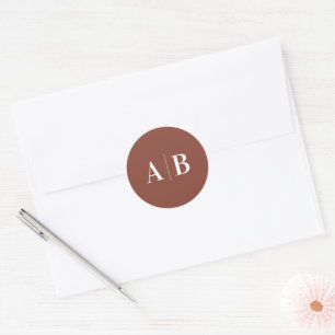 Dark Terracotta and White Wedding Monogram Classic Round Sticker