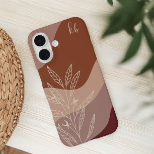 Dark Terracotta Boho Colour Flow Botanical Monogra iPhone 16 Case