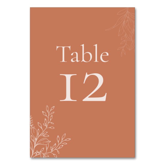 Dark Terracotta Botanical Table Number (Front)