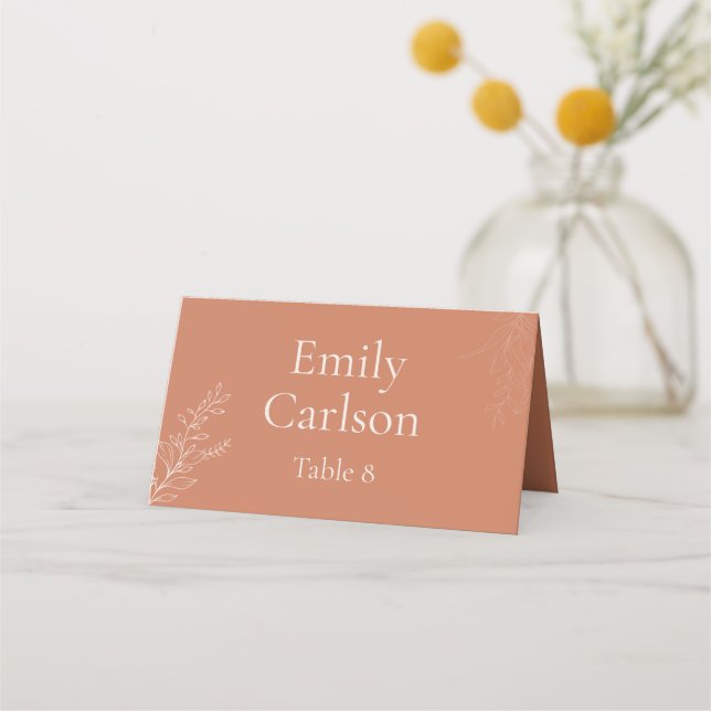 Dark Terracotta Botanical Wedding Place Card (Back)