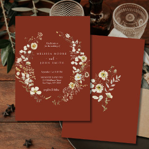 Dark Terracotta Rustic Boho Wildflower Wedding Invitation
