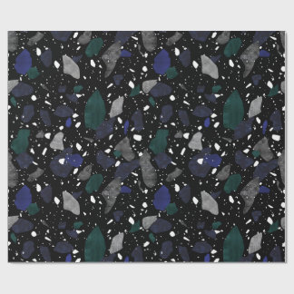Dark Terrazzo Tile Print Wrapping Paper