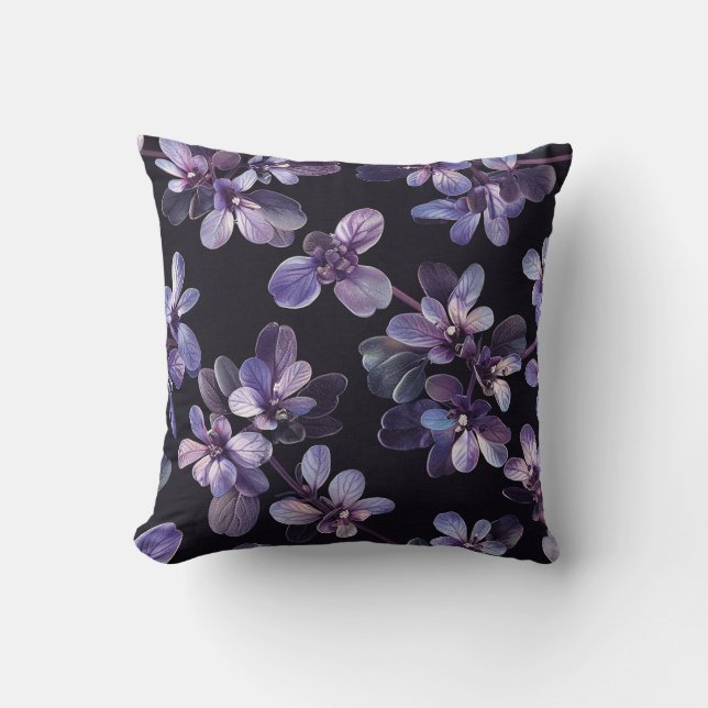 Dark texture of purple decorative flower petals cushion (Front)