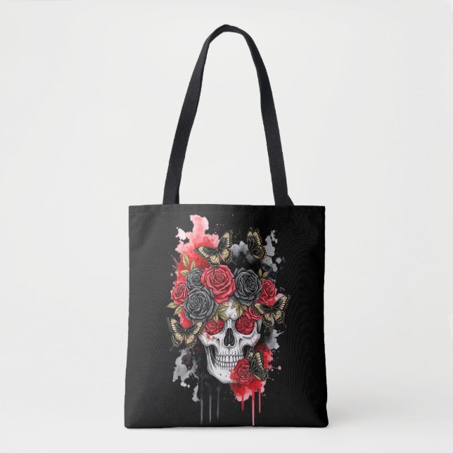 Dark the Legacy – Gothic Skull & Rose Tote Bag (Front)