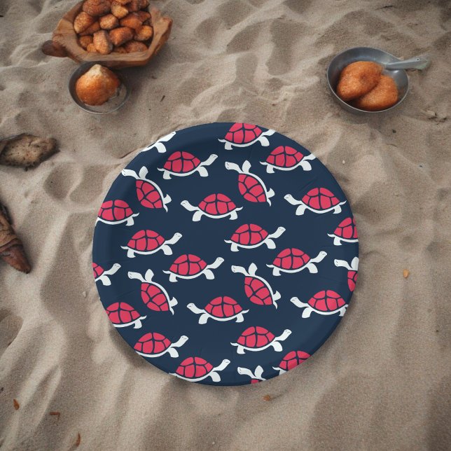 Dark Theme Tortoise Cartoon  Paper Plate (red shell turtle ,birthday,wedding,baby shower,special occasion event paper plate party supplies)