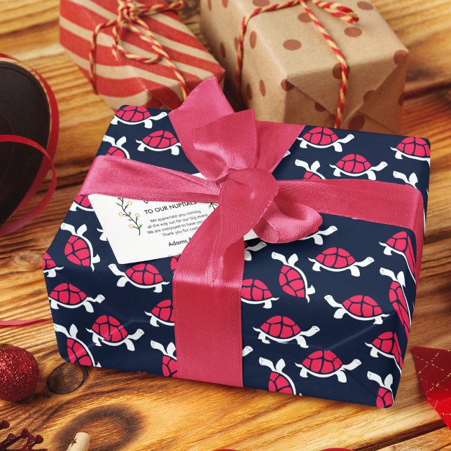 Dark Theme Tortoise Cartoon  Wrapping Paper (red shell turtle birthday packing gift wrap,gift wrapping paper,return gift wrap paper,paper gift)