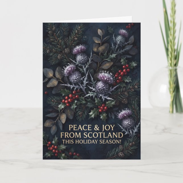 Dark Thistle Peace And Joy Christmas Card (Front)