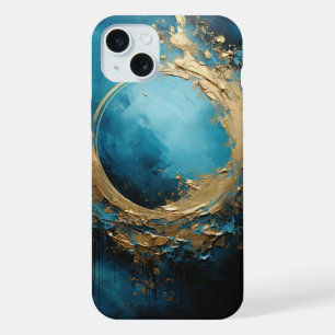 Dark Tides Abstract Oceanic Blue & Gold iPhone 15 Plus Case