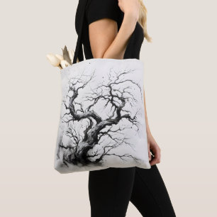 Dark Tree Ink Painting Tote Bag