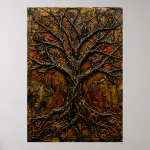 Dark Tree of Life Relief Painting Poster Bronze